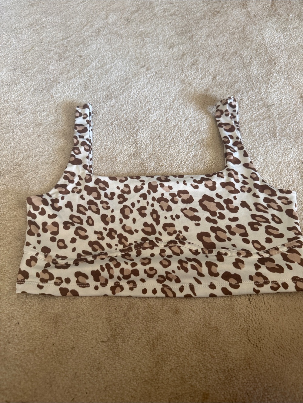 Leopard Print Square Neck Crop Tank Top - Brown/White